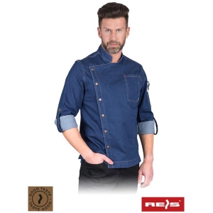 Bluza kucharska z długim rękawem wykonana z jeansu.