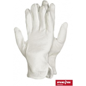 Rękawice ochronne wykonane z bawełny z jednostronnym mikronakropieniem.